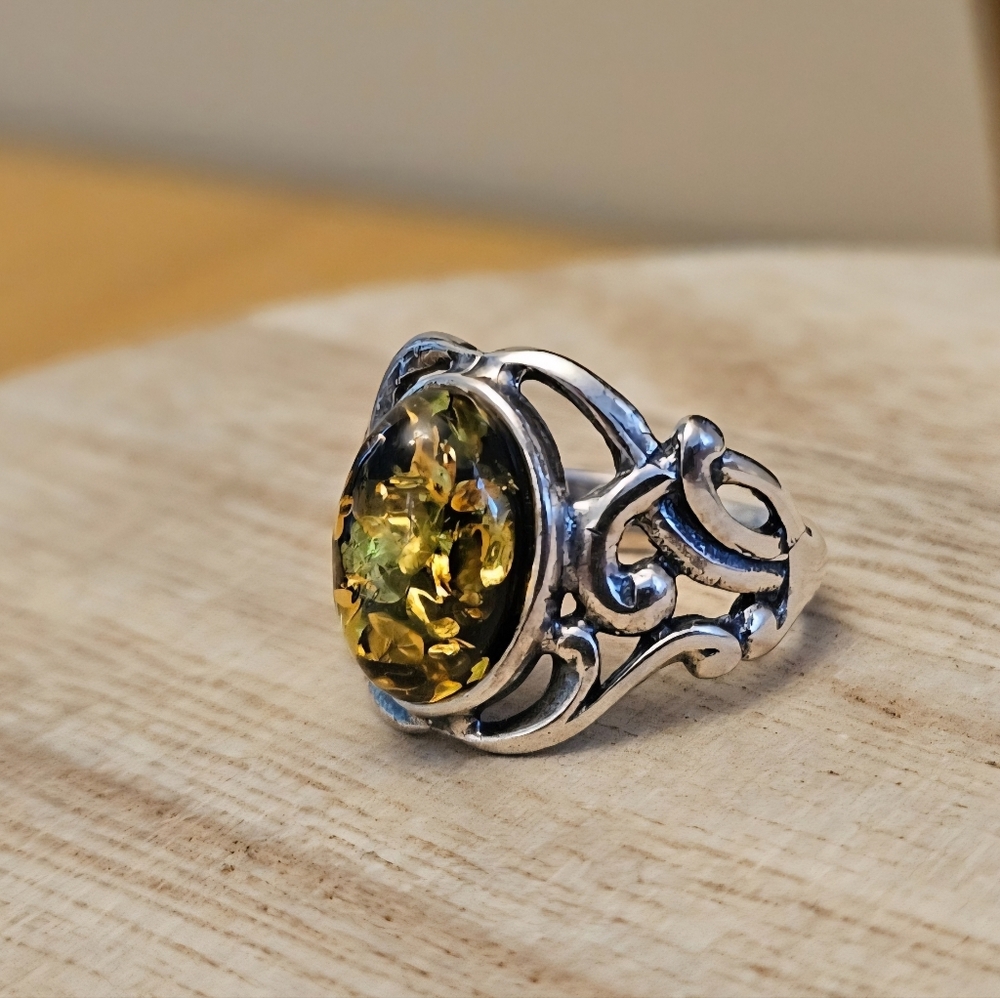 Sterling Silver Green Baltic Ring